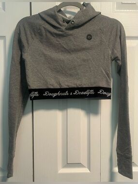 Doughnuts & Deadlifts Cropped Workout Hoodie in Gray